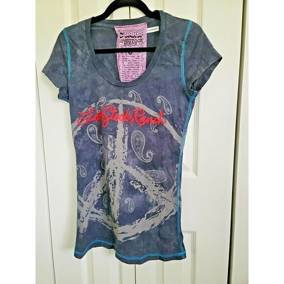 Christian Audigier "C Bar A" Lovestock Ranch T-Shirt‎ Women's M Medium Gray S/S - Picture 2 of 6